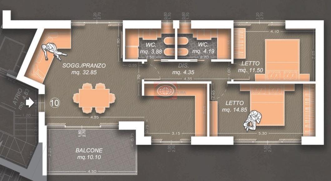 CERVIA (TM154a10): trilocale con terrazzo, secondo (ultimo) piano con ascensore e posto auto.