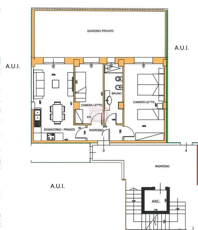 BELLARIA (TC1060a2): trilocale piano terra con giardino. Nuova costruzione.