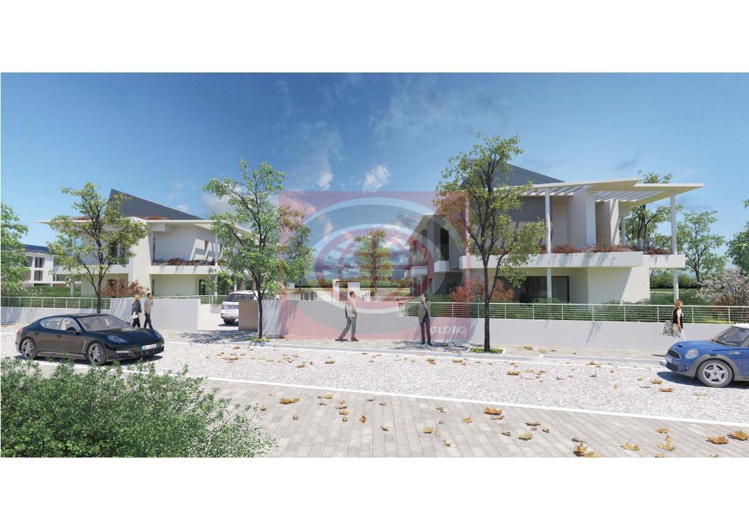 Vendita di una casa bifamiliare nuova a Cesena, con quattro camere da letto, tre bagni, ampia zona giorno, garage, cantina e ingresso indipendente.