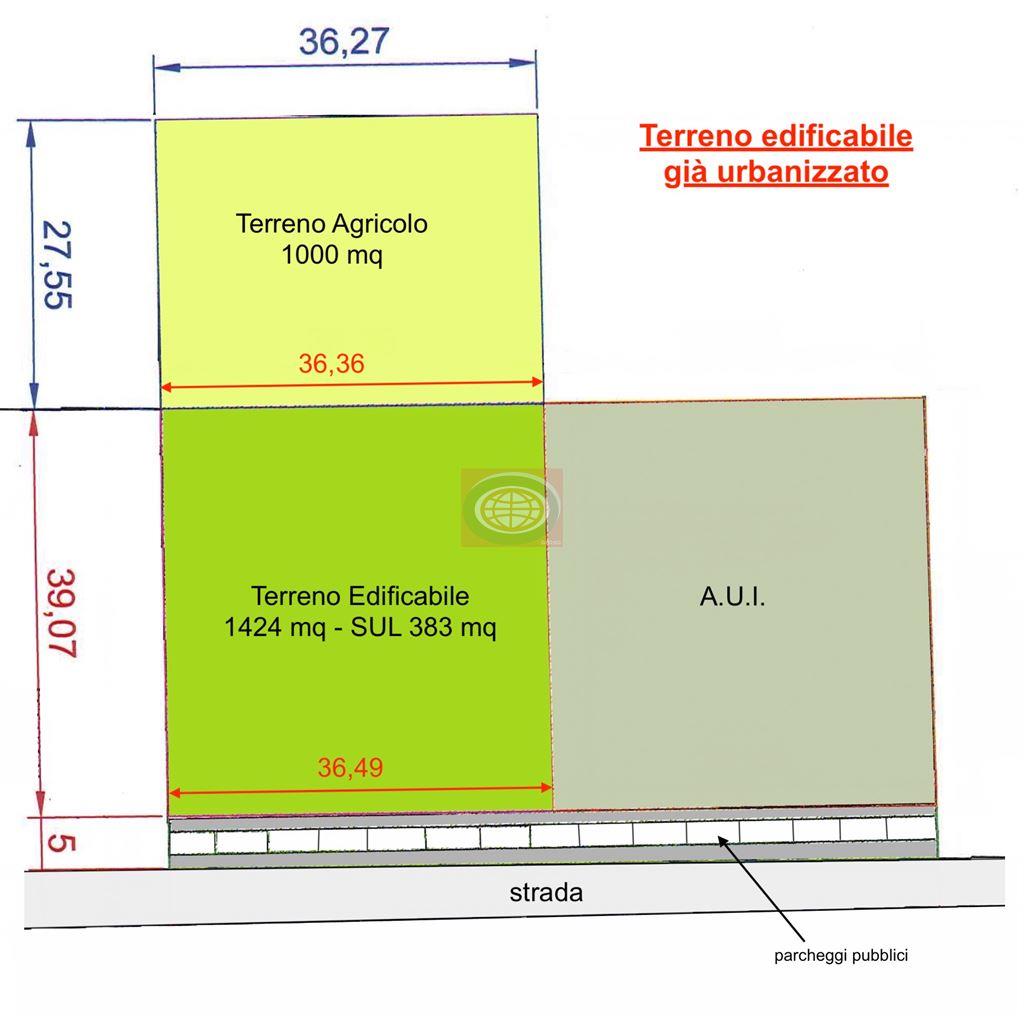 CESENA - Gattolino (TEC218): terreno edificabile già urbanizzato di 1424 mq + 1.000 mq agricolo con SUL di 383 mq.